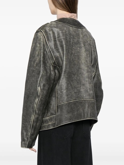 MM6 Maison Margiela leather "Brown" biker jacket - Green - zdjęcie produktu nr 1