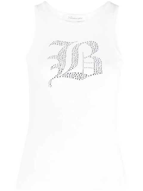 Blumarine rhinestone-logo ribbed tank top - White - zdjęcie produktu nr 1