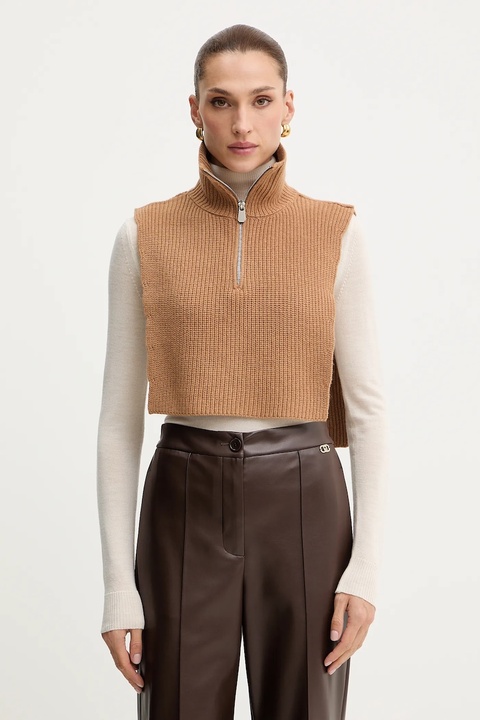 Pinko komin z dodatkiem wełny damski kolor brązowy gładki 105994 A2Z4 - zdjęcie produktu nr 1