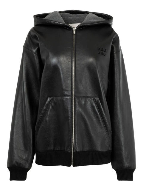 Miu Miu hooded leather jacket - Black - zdjęcie produktu nr 1