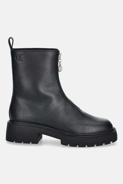 Calvin Klein botki skórzane CHUNKY FRONT ZIP BOOT damskie kolor czarny na płaskim obcasie YW0YW01907 - zdjęcie produktu nr 2