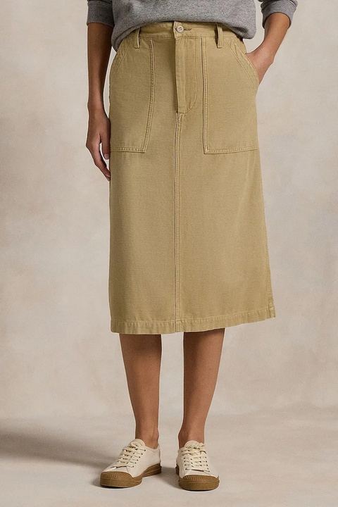 Polo Ralph Lauren spódnica bawełniana RICKY MD SK kolor beżowy midi rozkloszowana 211959051 - zdjęcie produktu nr 2