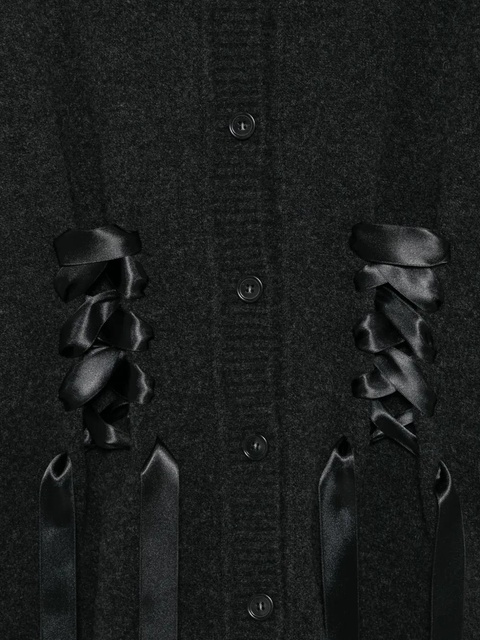 Simone Rocha ribbon-detail knitted cardigan - Grey - zdjęcie produktu nr 2