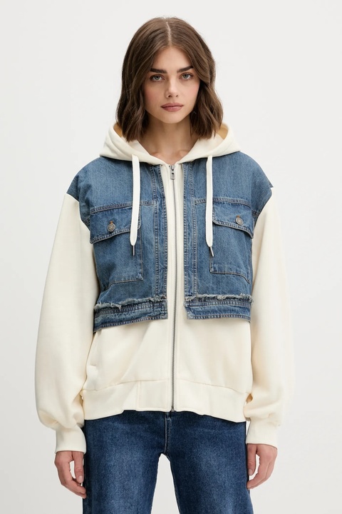 Desigual bluza TRUCKER damska kolor beżowy z kapturem gładka 25WWSK06 - zdjęcie produktu nr 1