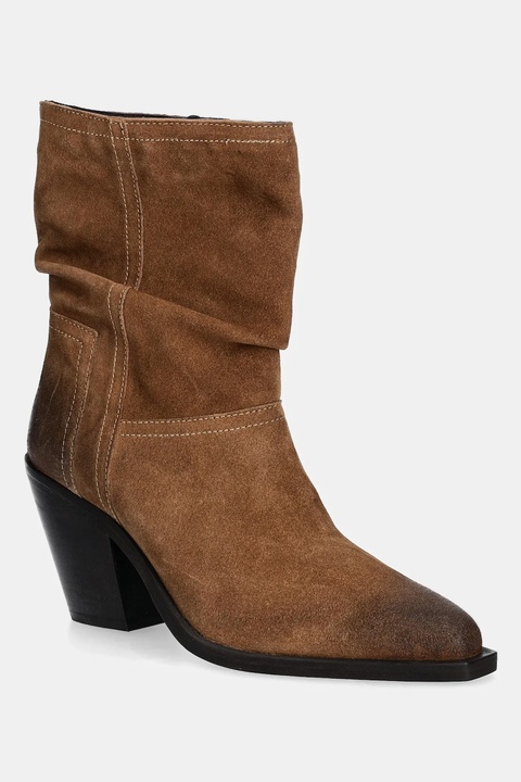 Medicine botki zamszowe damskie kolor brązowy na słupku - zdjęcie produktu nr 2