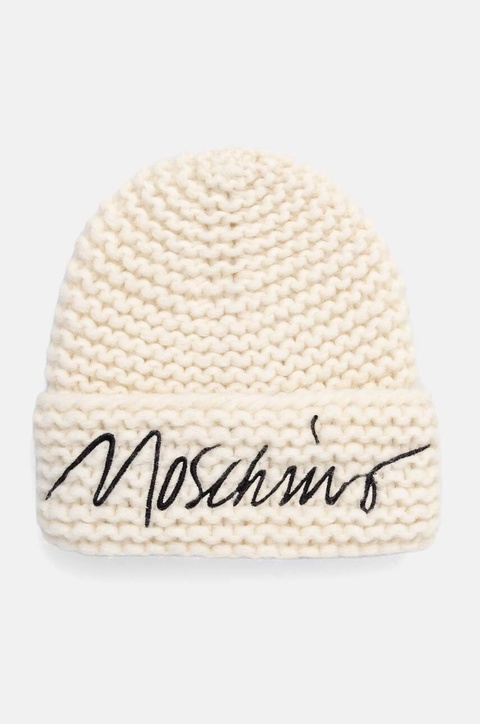 Moschino czapka wełniana kolor beżowy z grubej dzianiny wełniana M3170 65423 - zdjęcie produktu nr 1