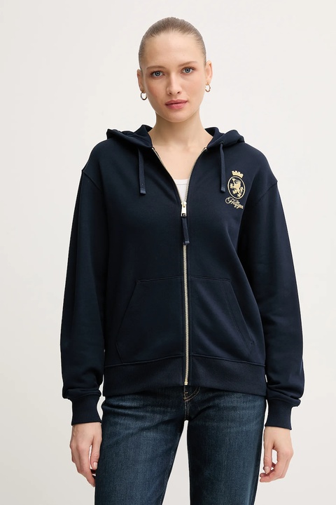 Tommy Hilfiger bluza bawełniana damska kolor granatowy z kapturem z aplikacją WW0WW46126 - zdjęcie produktu nr 1