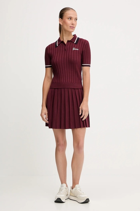 Guess spódnica z wełną SABINA kolor bordowy mini rozkloszowana V5BD02 Z1152 - zdjęcie produktu nr 1