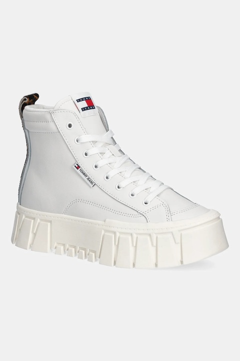 Tommy Jeans sneakersy skórzane TJW VULC FLATFORM LEOPARD damskie kolor beżowy EN0EN02858 - zdjęcie produktu nr 1