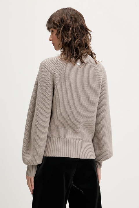 HUGO sweter z wełną damski kolor beżowy z półgolfem 50548292 - zdjęcie produktu nr 2