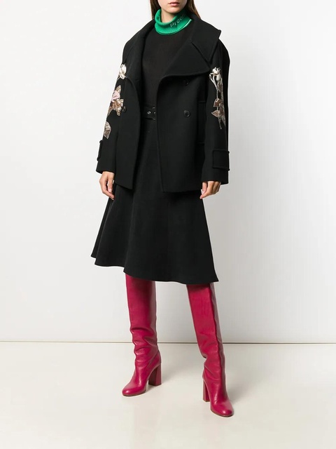 Valentino Garavani floral embroidered patch sleeve coat - Black - zdjęcie produktu nr 2