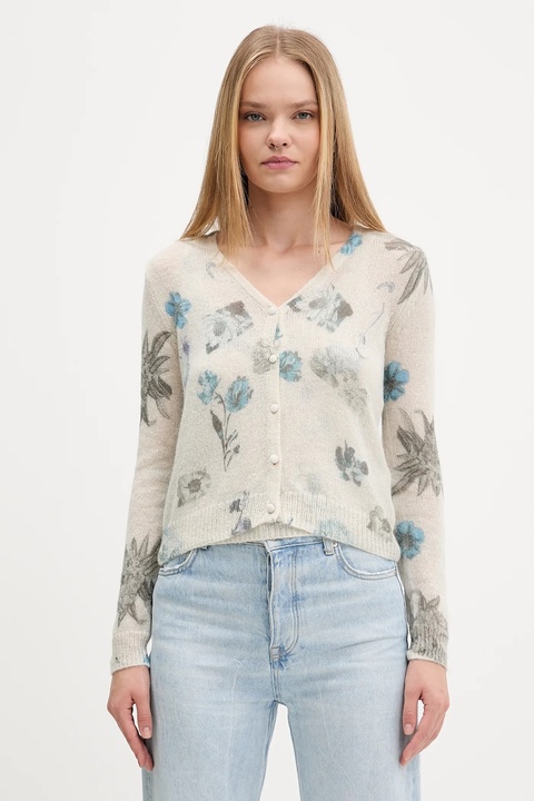 Desigual kardigan z domieszką wełny ESTOCOLMO damski kolor beżowy lekki 25WWJF14 - zdjęcie produktu nr 1