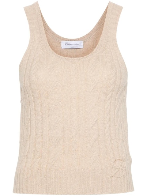 Blumarine logo-embroidered cable-knit top - Neutrals - zdjęcie produktu nr 1
