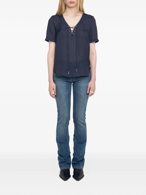 Zadig&Voltaire lace-up v-neck t-shirt - Blue - zdjęcie produktu nr 1