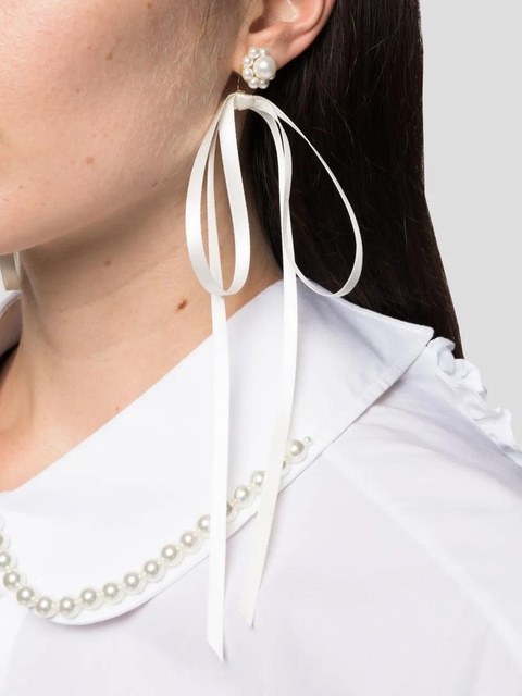Simone Rocha pearl-embellished ribbon bow earrings - White - zdjęcie produktu nr 2