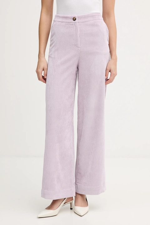 United Colors of Benetton spodnie sztruksowe damskie kolor fioletowy proste high waist 4Q5GDF0AI - zdjęcie produktu nr 1