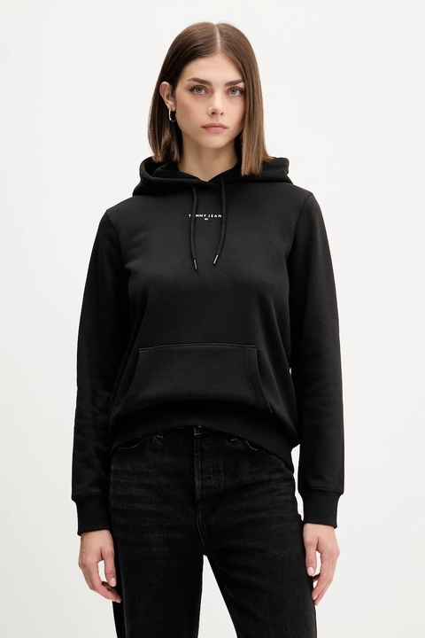 Tommy Jeans bluza damska kolor czarny z kapturem z nadrukiem DW0DW21963 - zdjęcie produktu nr 1