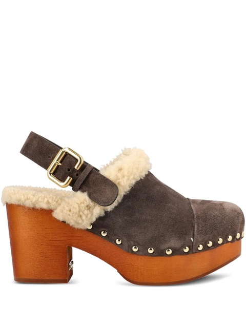 Chloé 80mm shearling-trimmed studded clogs - Brown - zdjęcie produktu nr 1