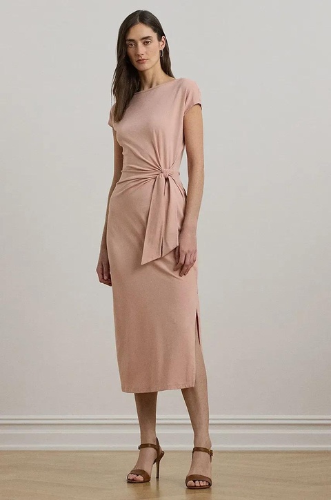Lauren Ralph Lauren sukienka kolor pomarańczowy midi dopasowana 250964086 - zdjęcie produktu nr 1