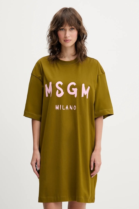 MSGM sukienka bawełniana kolor zielony mini oversize 3941MDA510.257798 - zdjęcie produktu nr 1