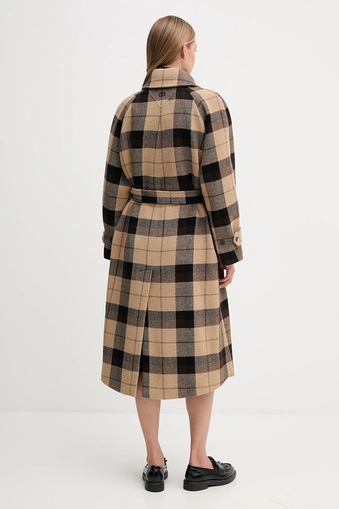 Tommy Hilfiger płaszcz z dodatkiem wełny kolor beżowy WW0WW46870 - zdjęcie produktu nr 2