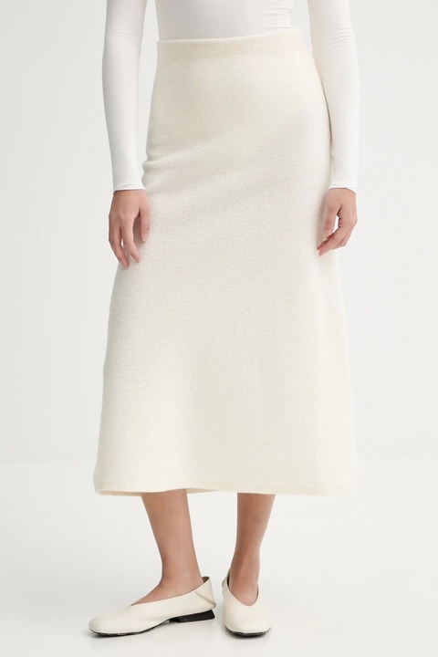 Calvin Klein spódnica wełniana kolor beżowy midi rozkloszowana LV144E366G - zdjęcie produktu nr 2