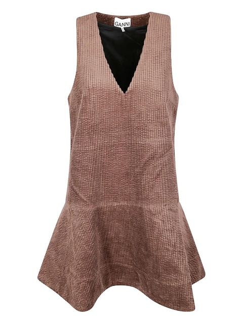 GANNI corduroy V-neck mini dress - Brown - zdjęcie produktu nr 1