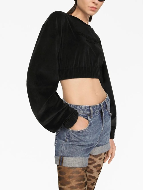 Dolce & Gabbana logo-embroidered cropped sweatshirt - Black - zdjęcie produktu nr 2