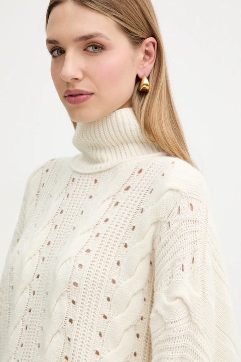 Twinset sweter z wełną damski kolor beżowy ciepły z golfem 252TT3101 - zdjęcie produktu nr 2