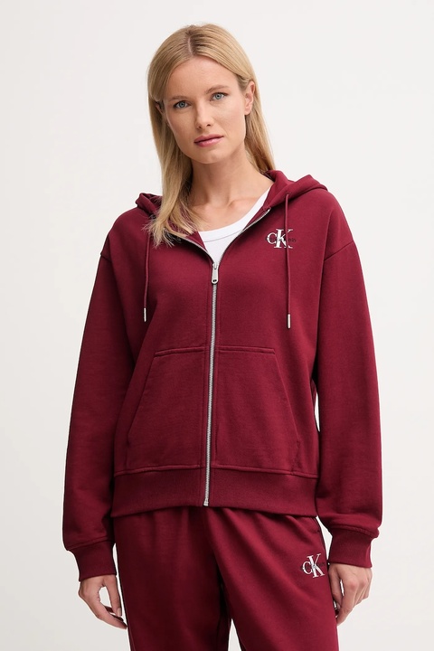 Calvin Klein Jeans bluza damska kolor bordowy z kapturem z nadrukiem LV047B270G - zdjęcie produktu nr 1