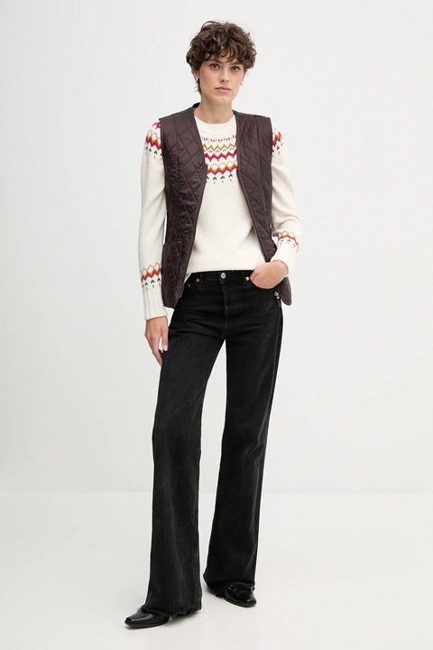 Barbour sweter z dodatkiem wełny damski kolor beżowy LKN1437 - zdjęcie produktu nr 2