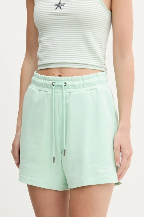 Guess Jeans szorty bawełniane damskie kolor zielony gładkie high waist W5GD0O K68I4 - zdjęcie produktu nr 1