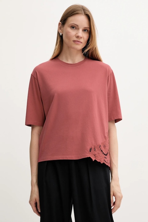 Sisley t-shirt bawełniany damski kolor różowy 3F1QL107M - zdjęcie produktu nr 1