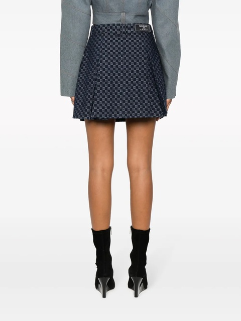 Balmain pleated monogram-jacquard denim miniskirt - Blue - zdjęcie produktu nr 2