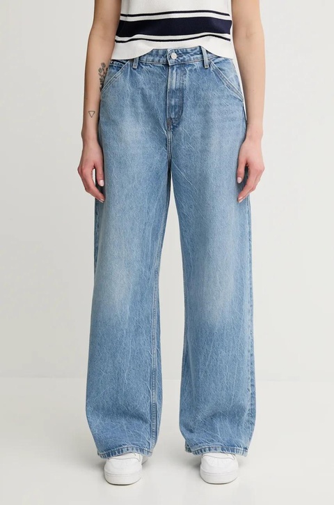 Tommy Hilfiger jeansy z domieszką lnu damskie kolor niebieski WW0WW46792 - zdjęcie produktu nr 1