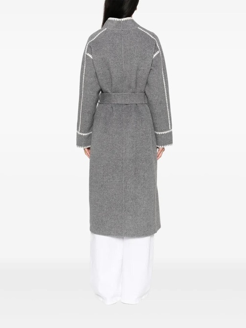 Maje embroidered-trimmed belted coat - Grey - zdjęcie produktu nr 2