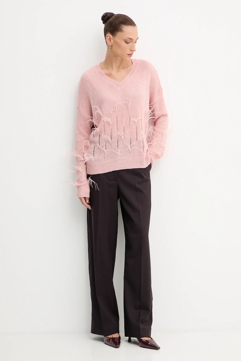 Fracomina sweter z domieszką wełny damski kolor różowy lekki FS25WT7011K50501 - zdjęcie produktu nr 2