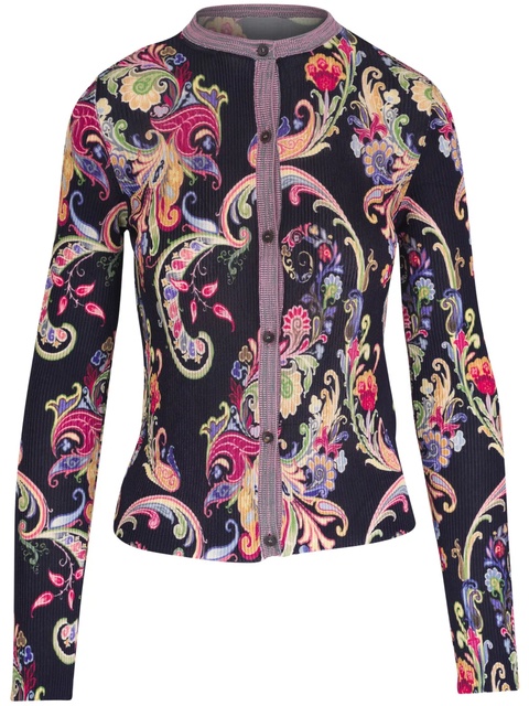 ETRO floral-print ribbed-knit cardigan - Blue - zdjęcie produktu nr 2