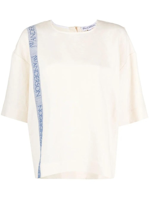 JW Anderson logo-print linen-blend T-shirt - Neutrals - zdjęcie produktu nr 1