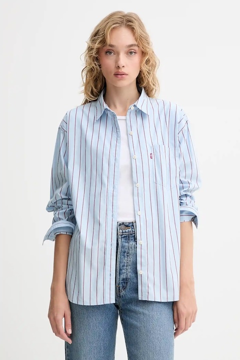 Levi's koszula bawełniana damska kolor niebieski relaxed z kołnierzykiem klasycznym 001HM - zdjęcie produktu nr 1