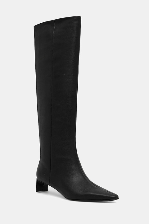 Calvin Klein kozaki skórzane SET BACK KITTEN HEEL KNEE BOOT damskie kolor czarny na słupku HW0HW02587 - zdjęcie produktu nr 1