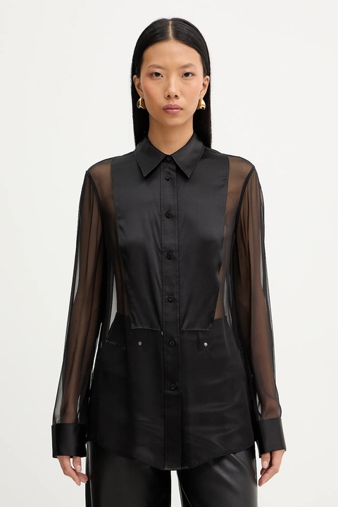 Filippa K koszula jedwabna damska kolor czarny relaxed z kołnierzykiem klasycznym 32126 - zdjęcie produktu nr 1