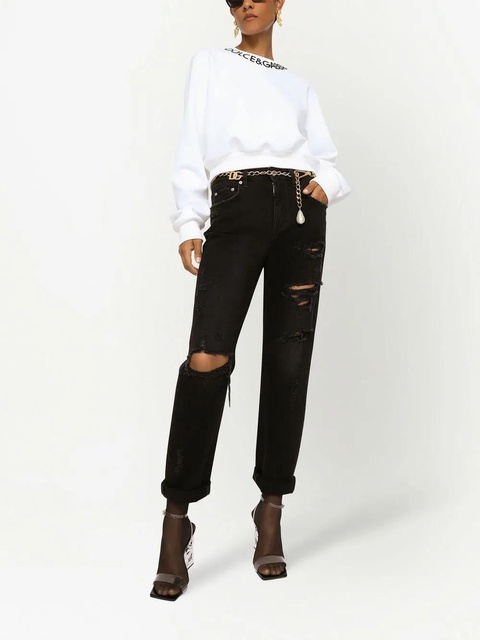 Dolce & Gabbana logo-embroidered cropped sweatshirt - White - zdjęcie produktu nr 2