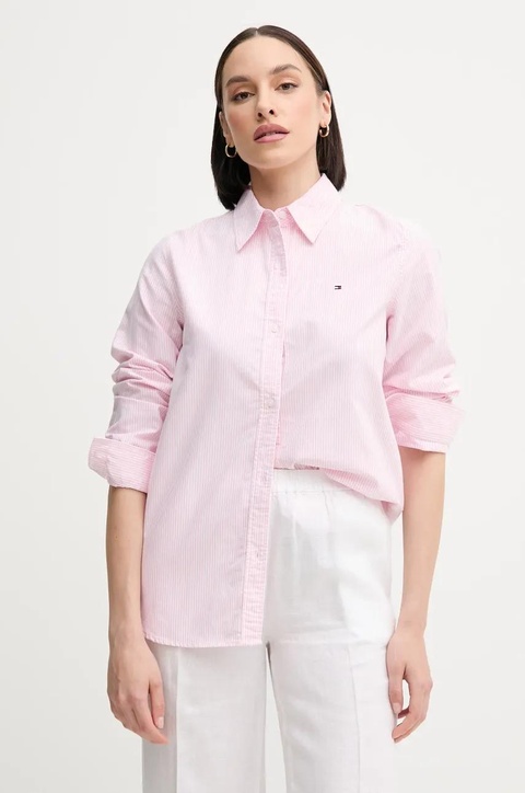 Tommy Hilfiger koszula bawełniana damska kolor różowy regular z kołnierzykiem klasycznym WW0WW46111 - zdjęcie produktu nr 1