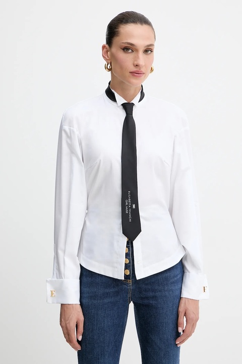 Elisabetta Franchi koszula bawełniana damska kolor biały relaxed ze stójką CA09156E2 - zdjęcie produktu nr 1