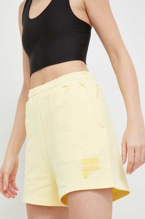 Fila szorty bawełniane kolor żółty z aplikacją high waist - zdjęcie produktu nr 1