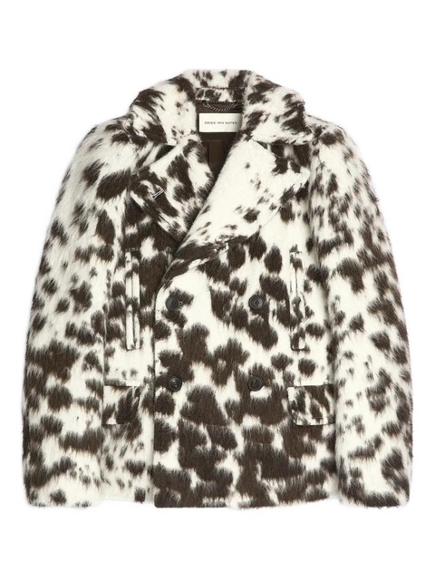 DRIES VAN NOTEN cowhide-pattern double-breasted jacket - Brown - zdjęcie produktu nr 1