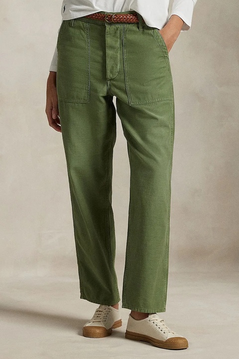 Polo Ralph Lauren spodnie bawełniane damskie kolor zielony proste medium waist 211978634 - zdjęcie produktu nr 1