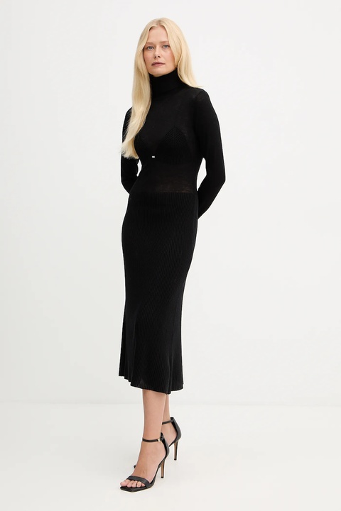 Elisabetta Franchi sukienka z dodatkiem wełny kolor czarny midi rozkloszowana AM30S57E2 - zdjęcie produktu nr 2