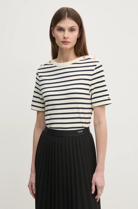 Tommy Hilfiger t-shirt bawełniany damski kolor beżowy WW0WW42907 - zdjęcie produktu nr 1